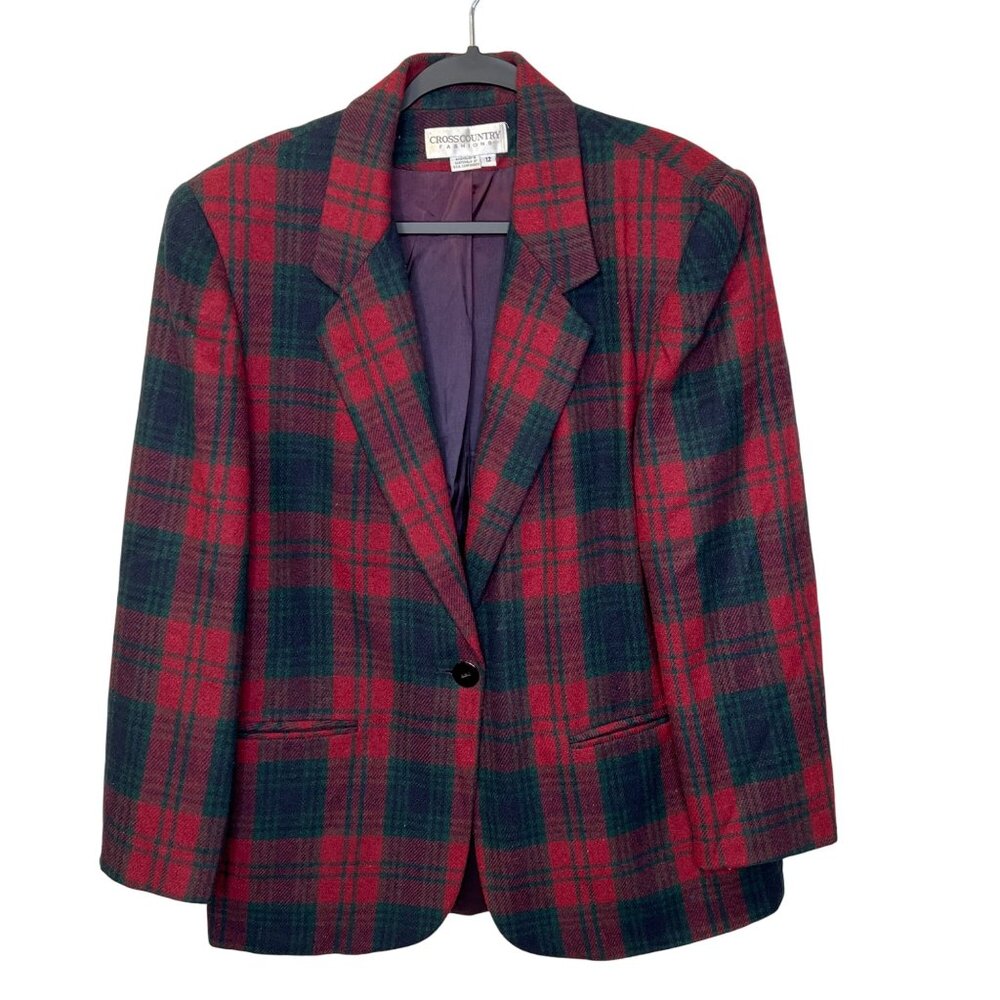 VTG Cross Country Fashions women’s Plaid Blazer Jacket Size 12 Wool Academia